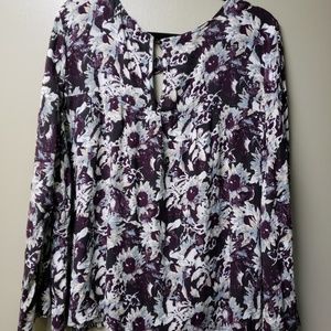 Purple And White Floral Elegant Long Sleeve Top- Size Large